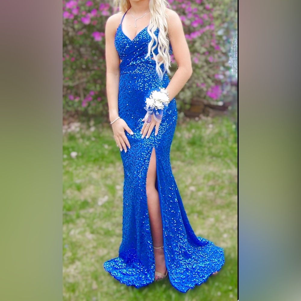 royal blue prob dress with slit